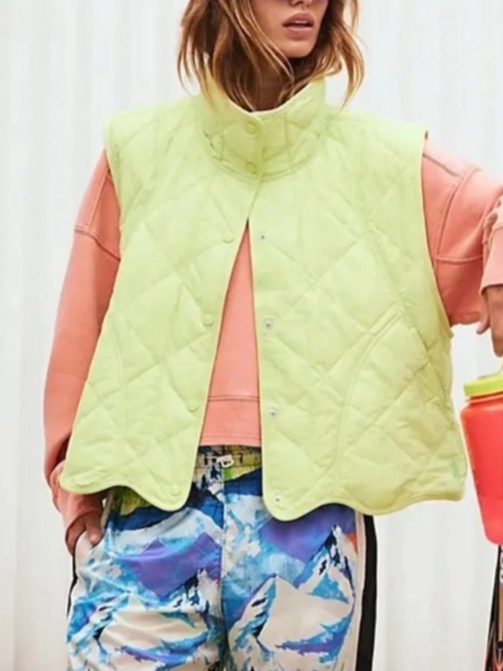 FP Movement Free People Quinn Quilted Puffer Vest RT $128 Size Small Lime Green
